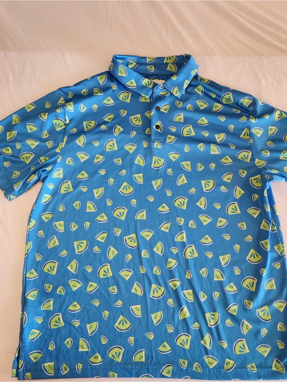 Blue Short-Sleeve Polo with Lime Slice Print